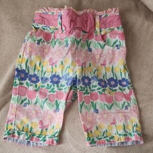Sz 12-18 Months Gymboree Pink Floral Cotton Capris with Bow